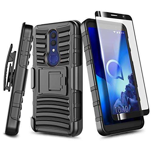 E-Began Case for Alcatel TCL A1X (A503DL), Alcatel Onyx (5008R) with Tempered Glass Screen Protector (Full Coverage), Belt Clip Holster Kickstand Shockproof Protective Heavy Duty Armor Case (Black) 1