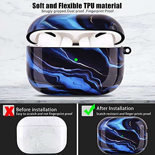 RGBWIND Airpod pro Case for Men Women and Girls,Compatible with Apple Air pod Case Cover 3,Anti-Slip and Cute Pattern,Hard Airbuds case with Keychain,Blue Wave 5