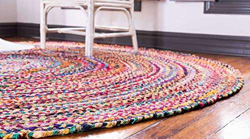 Unique Loom Braided Chindi Collection Area Rug - Layer (3' 3" Round, Multi/ Blue) 5