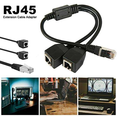 RJ45 Network Splitter Adapter Cable,RJ45 1 Male to 2 Female RJ45 Splitter LAN Ethernet Network Extension Cable Adapter Suitable for Super Cat5,Cat5e,Cat6,Cat7 LAN Ethernet Socket Adapter Connector 2