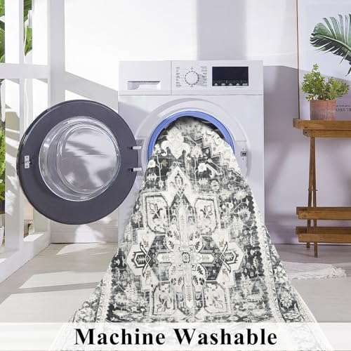 Topotdor Washable Rugs 6x9 Vintage Area Rugs Non-Slip Area Rugs Low Pile Floor Carpet Printed Soft Durable Stain Resistant Foldable Rugs Living Room Dining Room Bedroom,Beige 3