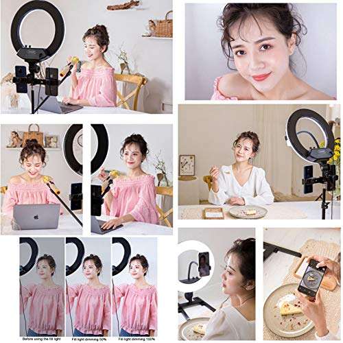 PLHMS LED Ring Light Photography Lighting Kit, with Tripod Stand, Adjustable Light, Photographic Video Fill Light, for Streaming, Makeup, Selfie Photography,A 3