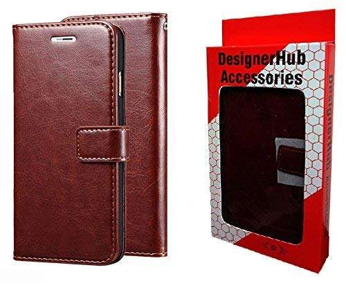 Designer Hub Xiaomi Mi 6/Redmi 6 Flip Flap Cover Case with Stand/Wallet/Card Holder -Brown