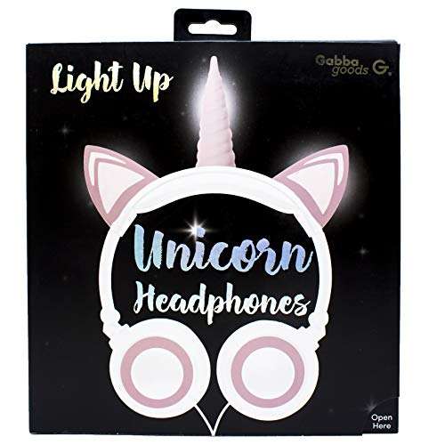 Gabba Goods Premium LED Light Up in The Dark Unicorn Over The Ear Comfort Padded Stereo Headphones with AUX Cable | Earphone Gift- White 5