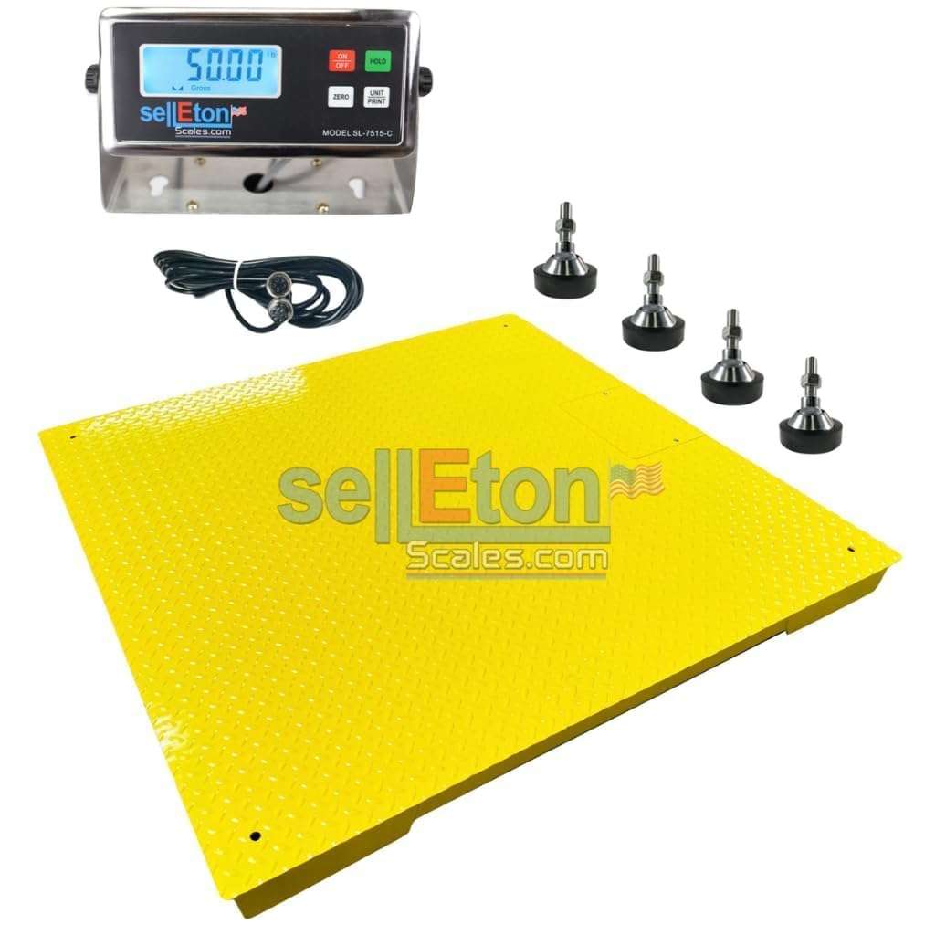 SellEton SL-700-5x5-NN 60" x 60" (5' x 5') Floor Scale/Pallet Size with Indicator (Yellow, 60" x 60" (10,000 lb x 1 lb)) 1