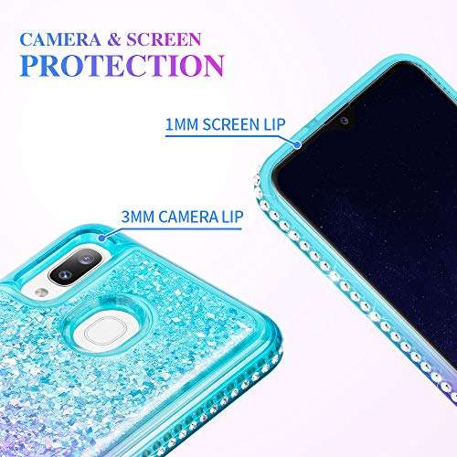 Ruky for Samsung Galaxy A20 Case, Glitter Liquid Bling Flowing Quicksand Diamond Series Soft TPU Protective Girls Women Cover Phone Case for Samsung Galaxy A20 / A30 Case (2019) - Aqua 4