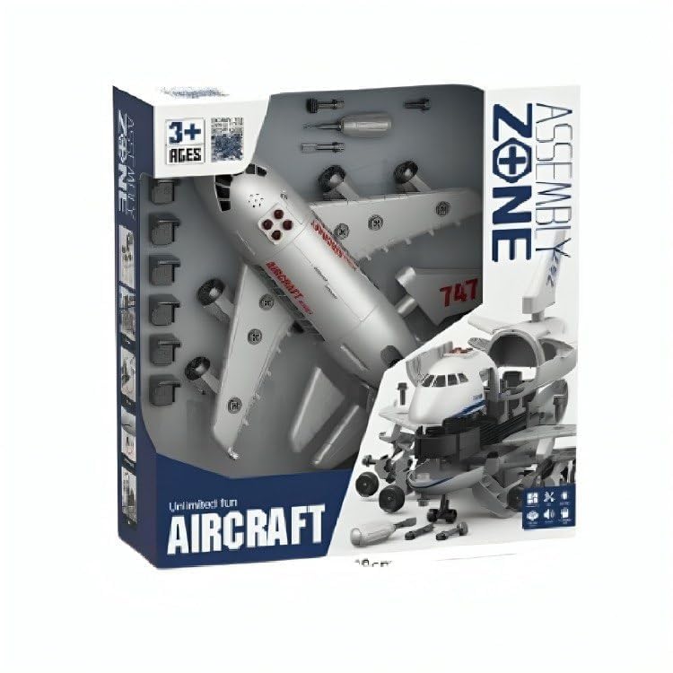 Black Foru Building Blocks acousto Optic Friction Music Model DIY Toys Assembly Airplane & Block and Friction & Push Button Toy