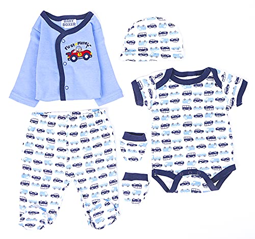Reborn Dolls Boy Baby Clothes Blue Car Outfit for 20-22 inch Reborn Baby Doll Clothing 5pcs Sets