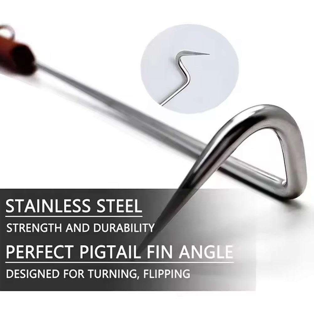 2Pcs BBQ Food Flipper, Meat Flipper Hook, Pigtail Food Flipper, Stainless Steel BBQ Meat Turner Hook for Grilling Smoking Griddle, Right-Handed (S+L) 6