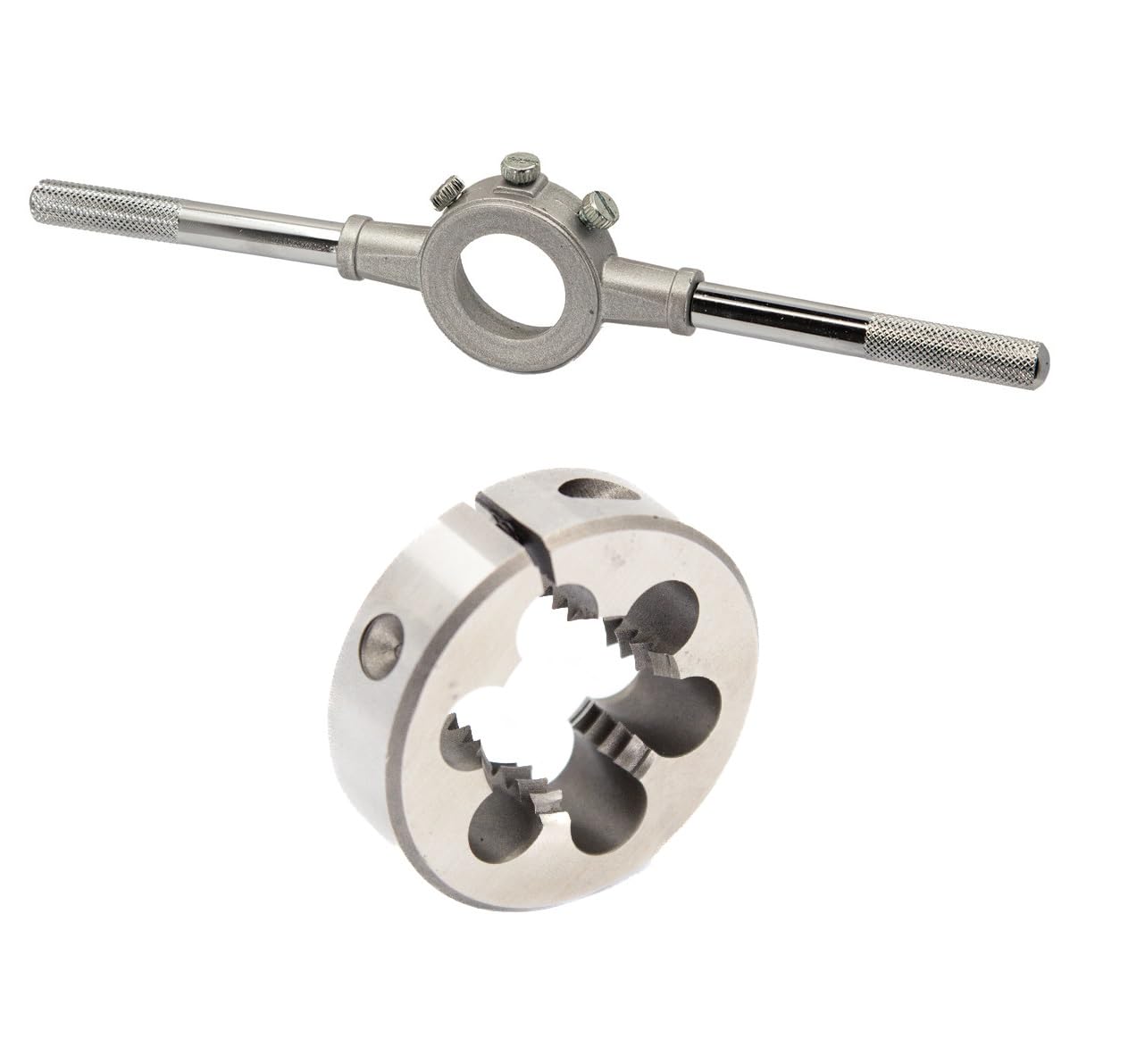 Drill America #6-40 UNF X 1" OD HSS Round Adjustable Die with Matching Die Handle (Wrench), Die Stock