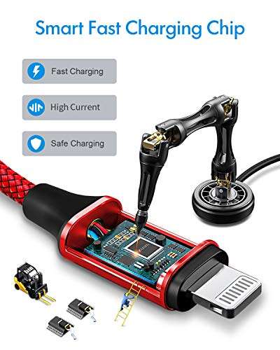 Zoul USB to Lightning Nylon Braided Fast Charging and Data Sync Cable Compatible for iPhone 14, 13, 12, 11, X, XR, XS, XS Max, 8, 7, 6, iPad Air/Pro/Mini (1M, Red) 2