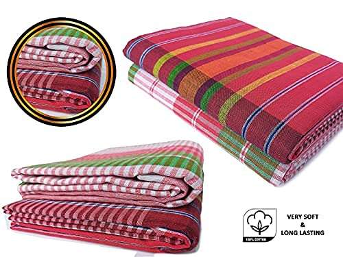 BENGAL ENTERPRISE Gamcha Cotton Bath Towel for Men & Women Full Size Stylish Soft Bengali Towels Large XXXL Combo Set of 2 6