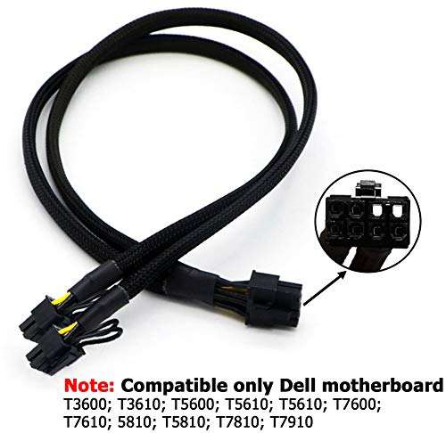 8 Pin Male to Dual 8(6+2) Pin Male PCIe Sleeved PCI Express Power Adapter Splitter Cable for Dell Only T3600 T3610 T5600 T5610 T5610 T7600 T7610 5810 T5810 T7810 T7910 (17 inches) TeamProfitcom 2
