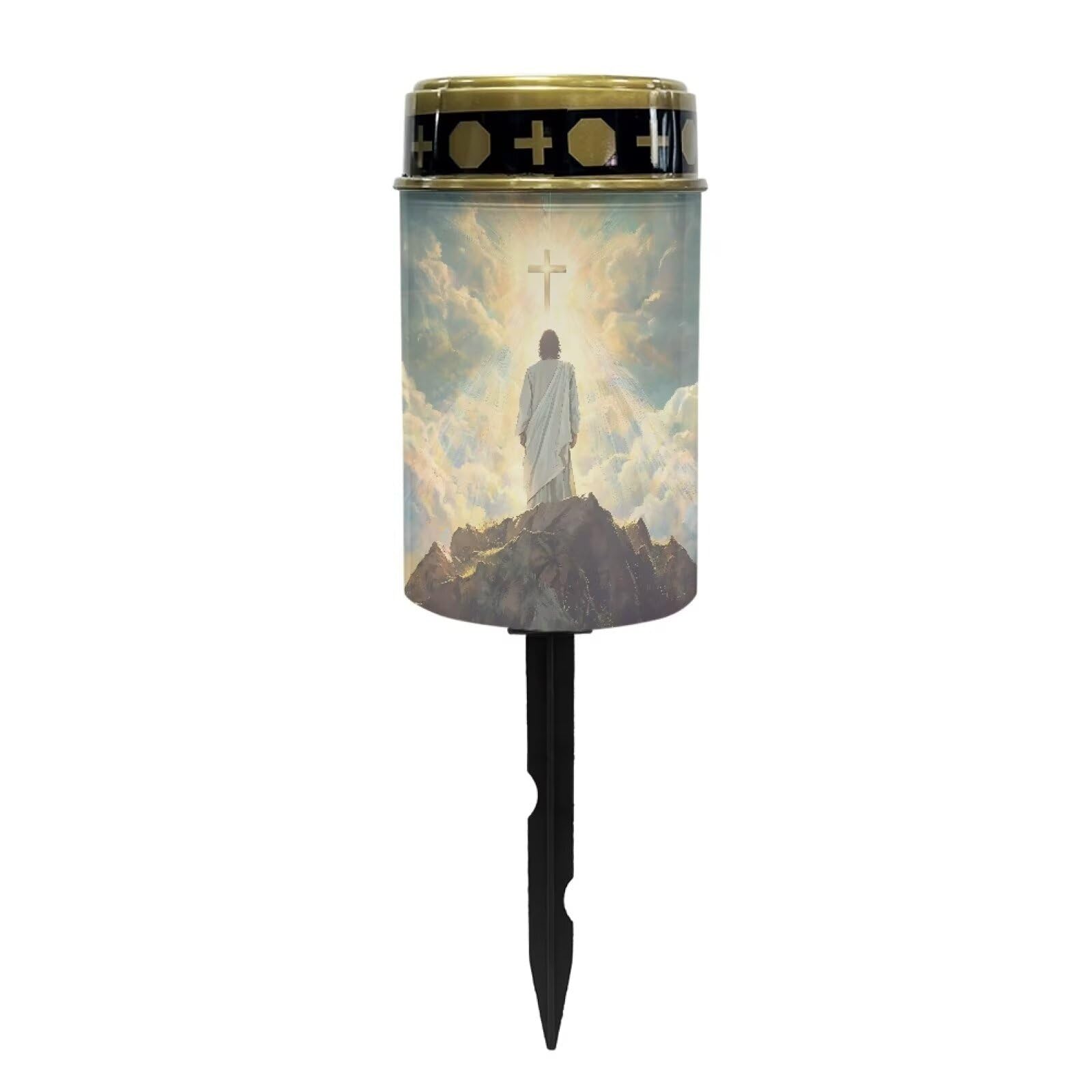 Poceacles Cross Solar Candle Cemetery LED Garden Lights Outdoor Waterproof with Dusk to Dawn Sensor, God Cross Light