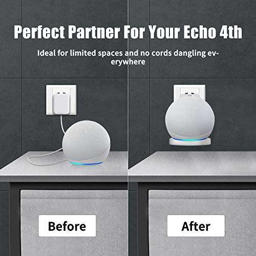 SYNHWEI Outlet Hanger Wall Mount Holder for Echo Dot 4th Generation, Smart Home Speaker Accessories Built-in Cable Space-Saving Stand for Kitchens, Bedroom, Living Room(White) 3