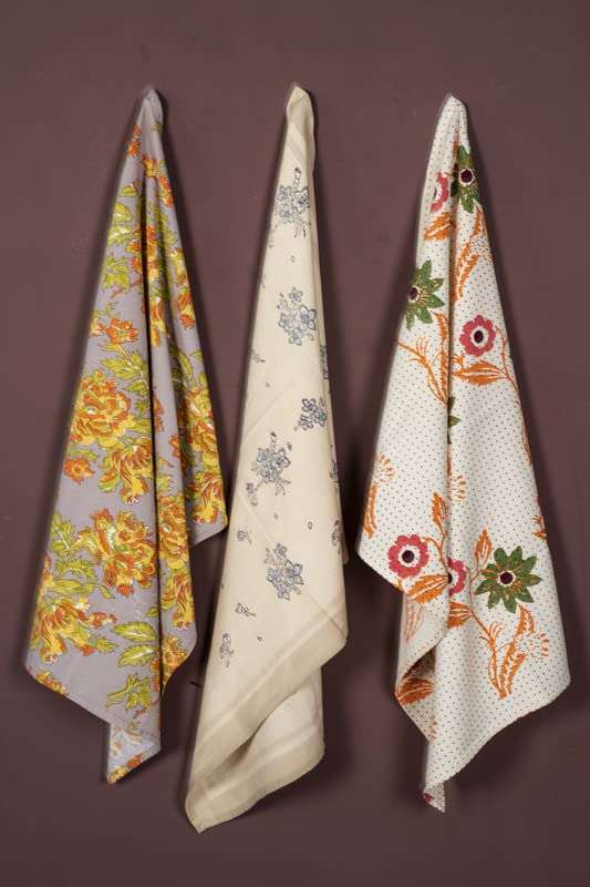 CONTRAST LIVING Parshant Hand Block Printed Kitchen Towel/Dish Towel/Hand Towel Multi Color Set of 3 Pcs 1