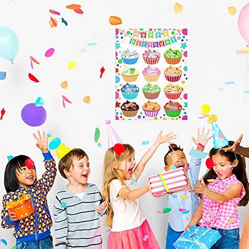 Happy Birthday Chart for Classroom Birthday Poster Decoration DIY Name Cupcakes Classroom Poster Chart Birthday Bulletin Board Chart Class Birthday Decoration Colorful for Students School Party Kids 3