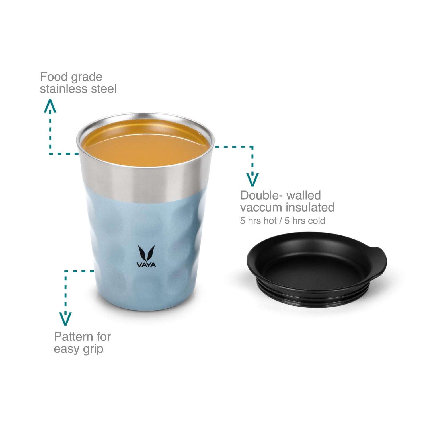 VAYA POPCUP Insulated Coffee Mug with Lid 250ml, Stainless Steel Hot & Cold Coffee, Water and Teacup,Double-Walled Insulated Tumbler, Keeps Beverages Hot & Cold for 5 Hrs,Blue 6
