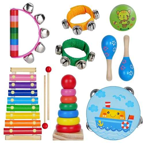 Childom Kids Musical Instruments for Toddlers,Baby Musical Toys for Toddlers,Preschool Educational Kids Gifts,Christmas Birthday Gifts for Boys Girls,Xylophone,Maracas,Wooden Instruments Toddler Toys 1