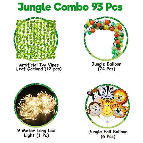 Party Propz Jungle Theme Birthday Party Decorations - 93Pcs Hawaiian Animals Safari Forest Foil Balloons, Printed Balloons, Ivy Garland with Lights for Kids s Bday Parties Supplies Or Baby Shower Themed Décor 2