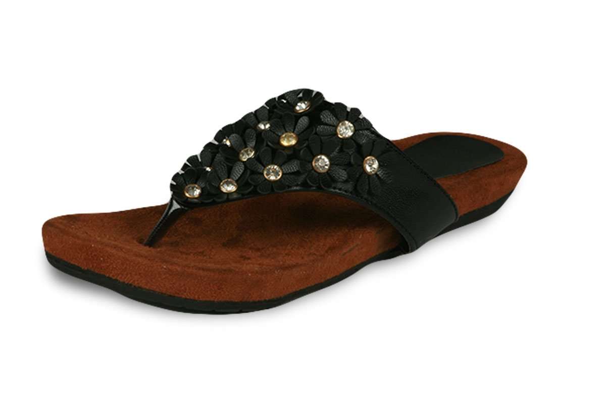 Studio9 Women's Black Synthetic Leather Flats (Flowery Stoned V) - 5 UK