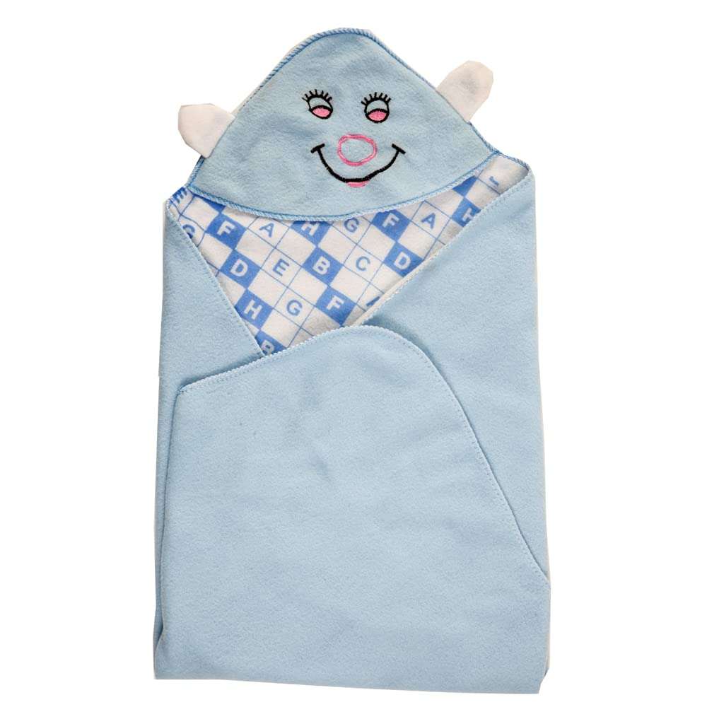 AAKRITI Super Soft Printed New Born Baby Hooded Wrapper Blanket for 0-6 Month Baby Boys and Baby Girls_Blue 4