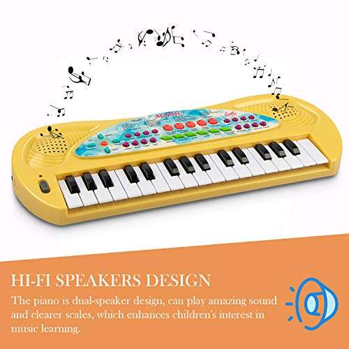 aPerfectLife Kids Piano Keyboard, 32 Keys Multifunction Portable Toy Piano Electronic Music Keyboard Instrument for Early Learning Educational (Yellow) 5