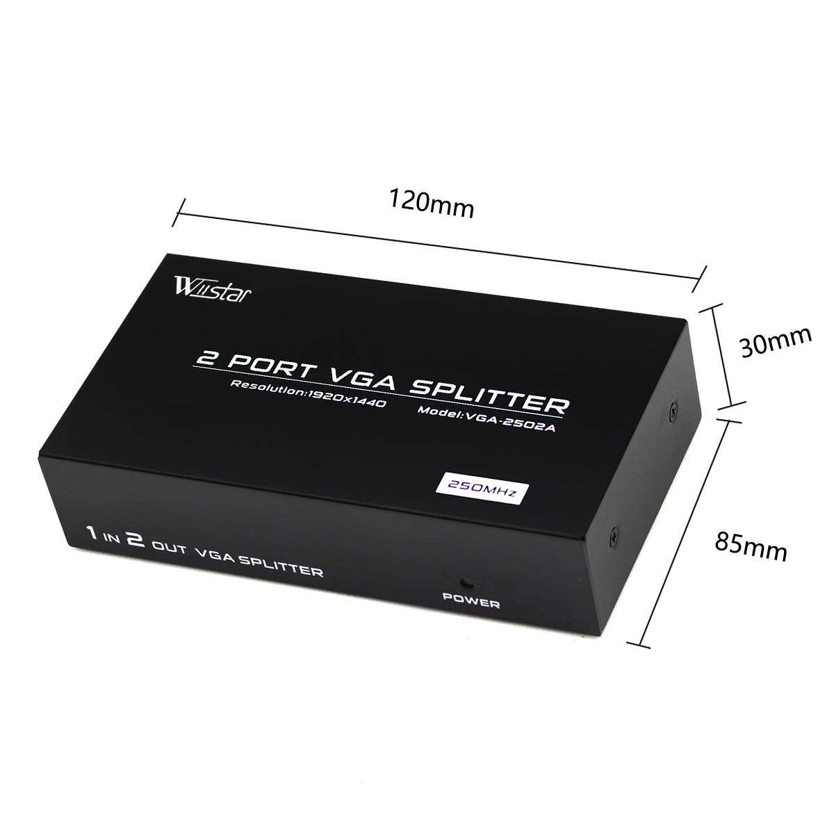 Wiistar VGA Splitter 2 Port 1 in 2 Out VGA Video Splitter 1x2 Support 1920X1400 Resolution for Laptop PC to Monitor Projector Two Display Screen 5