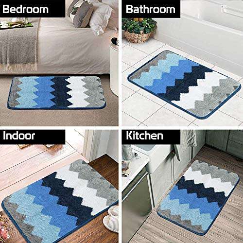 BluBasket Zigzag Bathroom Rugs, Ultra Soft Water Absorbent Bath Mats for Bathroom Shower Mat Non-Slip Machine Washable for Doorway/Kitchen/Bathroom/Laundry Room/Bedroom, 60 x 40 cm (Blue) 3