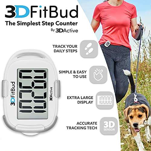 3DFitBud Simple Step Counter Walking 3D Pedometer from 3DActive with Clip & Lanyard - A420S - White 2