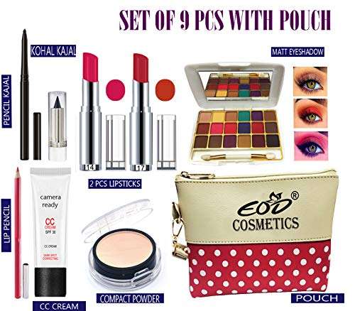 Eod Make Up Combo For Women/Ladies New Cosmetics Kit with Pouch (Set of 9 Pcs) A62