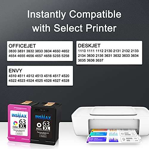 INSMAX Remanufactured 62 Ink Cartridge Combo Pack Replacement for HP 62XL 62 XL for HP Envy 7640 5540 5640 5660 7644 7645 Officejet 5740 8040 200 250 Printer (1Black 1Tri-Color) 3