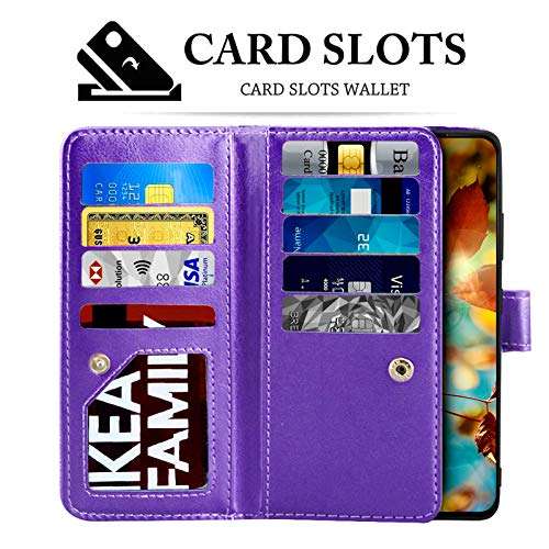Newseego Compatible Samsung Galaxy S21 Ultra Wallet Case (6.8 Inch),Glitter PU Leather Magnetic Closure Multi-Credit Card Slot Cash Holder Detachable 2 in 1 Wallet Cover with Wrist Strap-Purple 2
