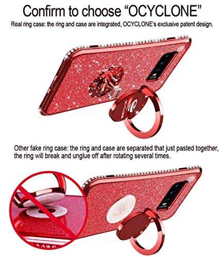 Cute Galaxy S10 Plus Case, Glitter Luxury Bling Diamond Rhinestone Bumper with Ring Grip Kickstand Protective Thin Girly Red Samsung Galaxy S10+ Plus Case for Women Girl - Red 5