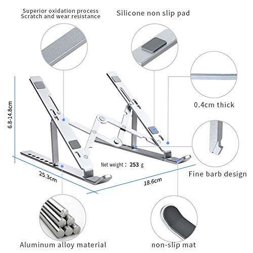 Laptop Stand for Desk with 7 Adjustable Angles, Aluminum Ergonomic Foldable Portable Compatible (Silver) 4