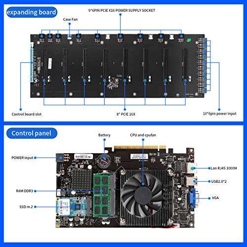 SOONTECH Complete Mining Rig, Crypto Mining Rig Frame for Ethereum, 8 Gpu System Mining Rig, Including Motherboard, CPU, SSD, RAM, PSU(without GPU) 5