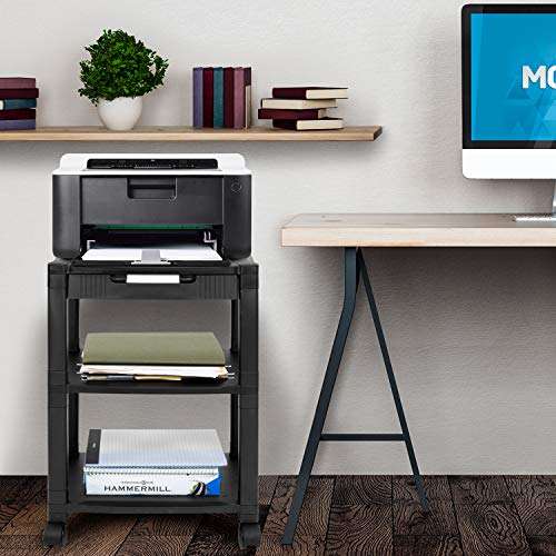 Mount-It! Mobile Printer Stand with Drawer | Height Adjustable Printer Cart with 4 Swivel Wheels and Cable Management | Rolling Printer Stand with Storage, 3 Tier (Black) 3