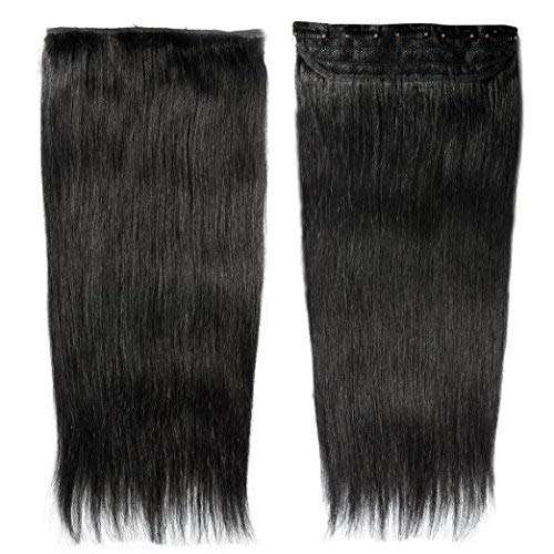 Osking Clip On Real Human Hair Extensions 1 pcs with 5 Clips Instant Volume And Thickness Straight (5 Clips 22 Inch Black Extension) 1