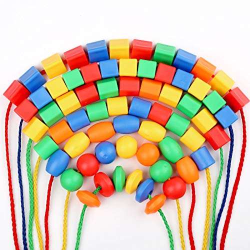 BMTOYS Lacing Beads for Kids - 70pcs Threading Beads Occupational Therapy Toys for Kids Fine Motor Skills Developmental Activity OT Toys 2