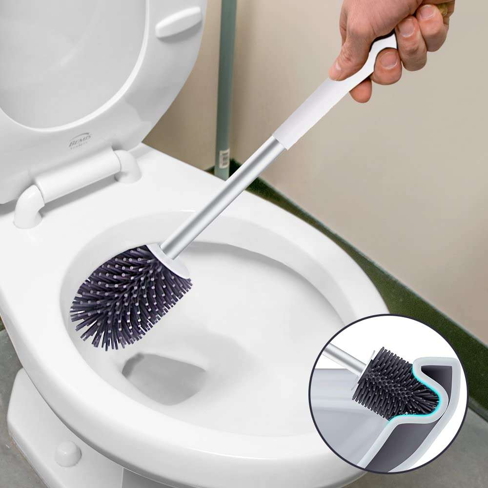BOOMJOY Toilet Brush 2 Packs, Toilet Bowl Brush with Holder, Silicone Toilet Brush Set, Bathroom Cleaning Kit with Tweezers - White 3