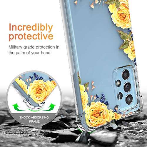 Samsung Galaxy A52 Case,PULEN Galaxy A52 Case Clear Cover Soft TPU Ultra Clear Anti-Drop Shockproof in Four Cornors for Samsung A52 4G/ 5G (Rose Yellow) 3