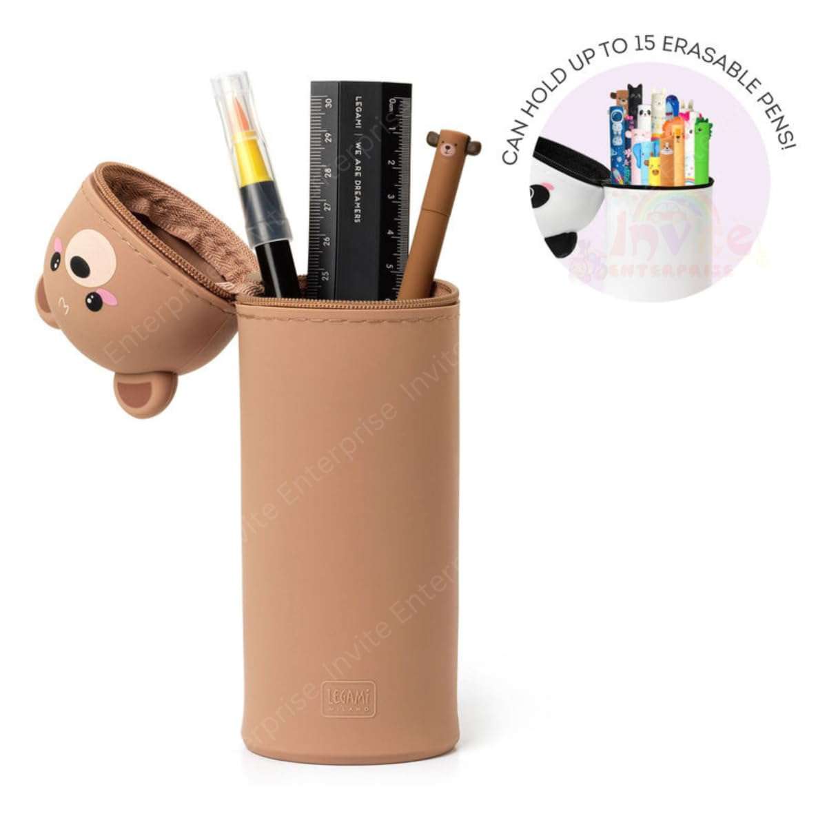 2-in-1 Soft Silicone Pencil Case-Teddy Bear will keep you stylish,retractable feature, and soft touch, this indispensable school bag may be used as both a pencil case and a pen holder (Green) 4