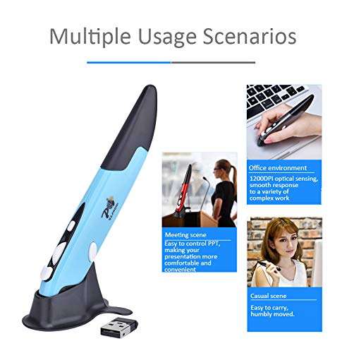 Wireless Optical Pocket Pen Mouse,Promi 2.4 Ghz USB 3.0 Wireless Optical 2-in-1 Digital Pen Mouse & Adjustable 800/1200/1600 DPI,Ergonomic Mouse for MacBook Notebook Desktop (Blue) 5