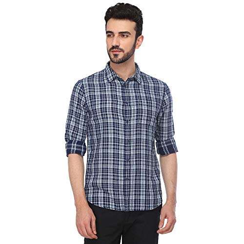 Celio Men's Checkered Regular Fit Casual Shirt (8904231575707_Indigo_XL) 1