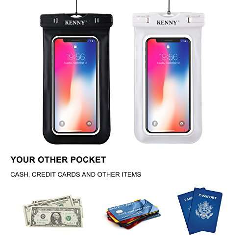 Waterproof Case,Kenny Universal IPX 8 Waterproof Phone Pouch, Cellphone Dry Bag with Neck Strap for Smartphones up to 6.0", NOT for Touch ID Fingerprint-2 Pack (Blue and Black) 4