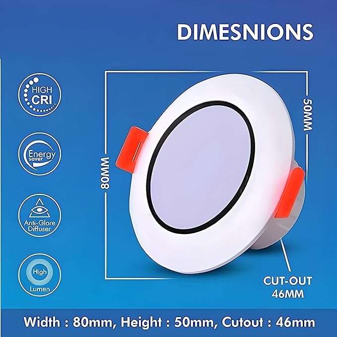 GGS 3 W Blue Junction Box Led Downlight Recessed Ceiling Lamp (Pack of 2) (White) 3