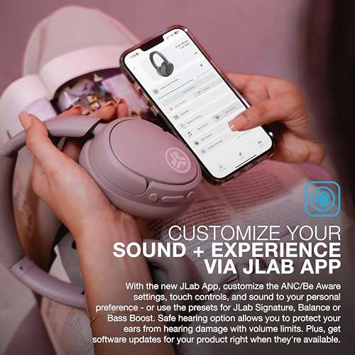 JLab JBuds Lux ANC Wireless Headphones, Mauve, Hybrid Active Noise Cancelling, Customizable Sound, Spatial Audio Compatible, Premium Over-Ear Bluetooth Headset 5