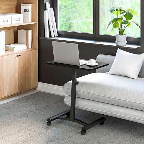 Seville Classics Airlift Mobile Height Adjustable Laptop Stand Computer Workstation for Sitting Classroom Home Office Medical Table w/Wheels, Flat Desk 24", Black 6