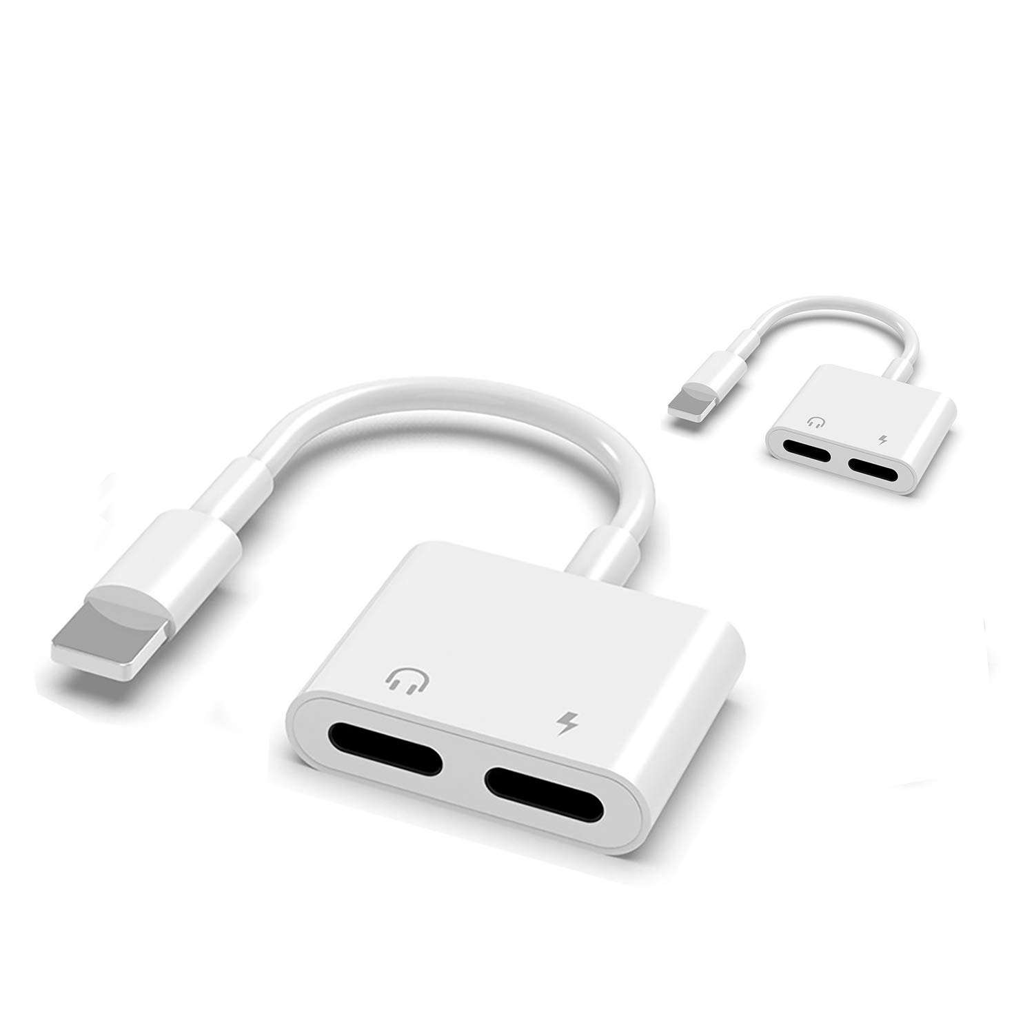 Headphone Adapter for iPhone,Dual Adapter for iPhone 12/12pro/11/11Pro/11Pro Max/XR/Xs/Xs Max/X/8/8Plus 7/7Plus,4-in-1 Splitter Adapter,Audio+Charge+Volume Control,Support All iOS System (2 Pack) 1