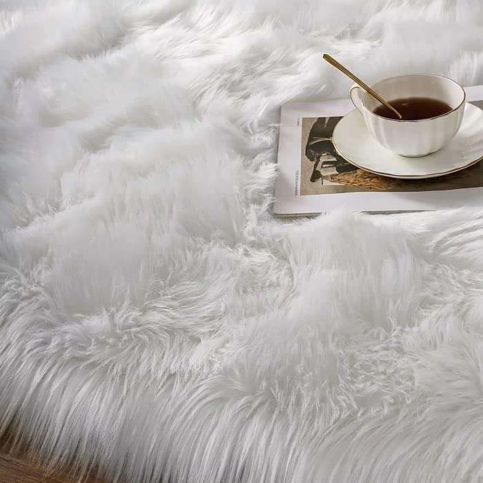 ORINOVA White Faux Sheepskin Shag Fur Runner Rugs for Living Room Bedroom Fluffy Washable Furry Area Rug 2x6 Nursery Rug Teen Room Décor 2